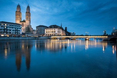 zurich, switzerland - nightview with grossmunster church