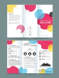front and back side presentation of professional two page business trifold, flyer, banner or template with abstract design.