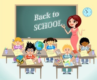 teacher and pupils of elementary school 