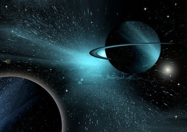 stars of a planet and galaxy in a free space "elements of this image furnished by nasa"