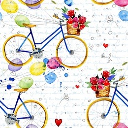 hand drawn watercolor pattern with bike in vintage style. watercolor retro bike seamless pattern. watercolor pattern with bicycles.