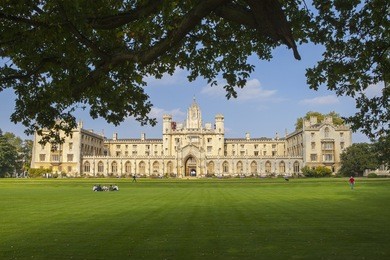 a view of the stunning st. johns college in cambridge, uk.