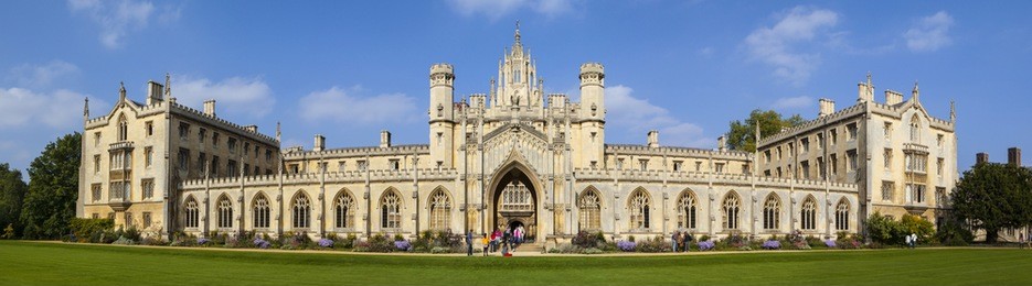 a panoramic view of the magnificent st. johns college in cambridge, uk.