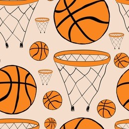 seamless texture with basketball rings and balls