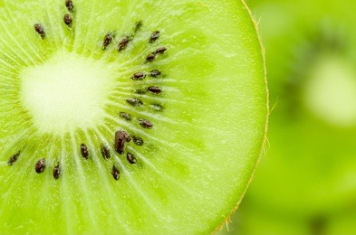 slices of kiwi fruit on kiwi background.