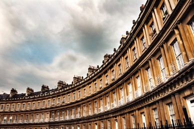 the circus, famous circular royal crescent building in bath, somerset, england.