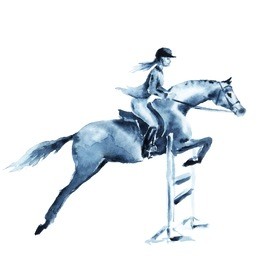 watercolor rider girl and horse, jumping a hurdle on white. horseman at jumping competition. england equestrian sport. hand drawing illustration.