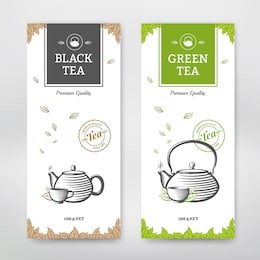 black and green tea design package. vector set