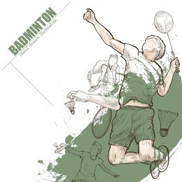 illustration of badminton. hand drawn. badminton poster. sport background.