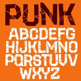 vector font made of broken glass. broken letters. decorative alphabet. stencil type