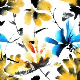floral seamless pattern. watercolor and ink illustration in style sumi-e, u-sin. oriental traditional painting.