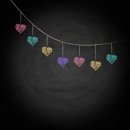 blackboard background with drawing bunting hearts. vector texture eps10