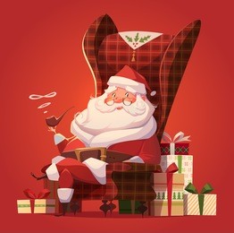 santa in the chair. christmas greeting card  background  poster. vector illustration.