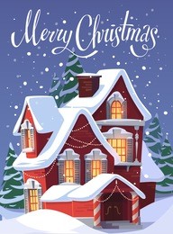 house in snowfall. christmas greeting card  background  poster. vector illustration.