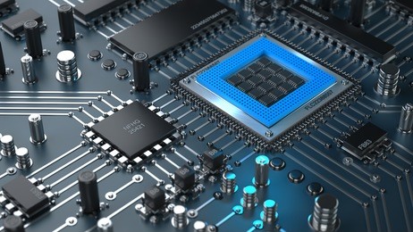 cpu. electronic circuit chip on pc board. close up technology background. high resolution 3d render