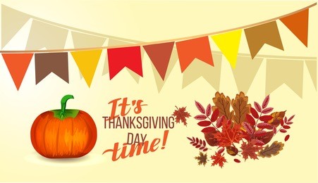 happy thanksgiving day concept with pumpkin on autumn leaves background, can be use as banner or poster.vector illustration.