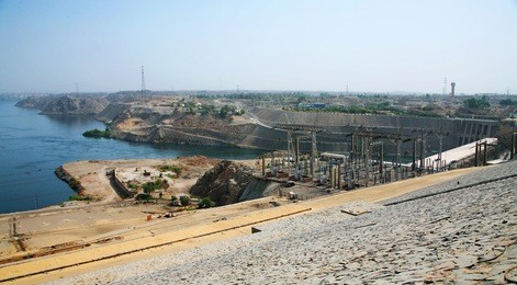 the aswan dam with hydroelectric power plant in aswan, egypt