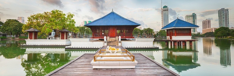 seema malaka temple on beira lake. colombo, sri lanka. panorama