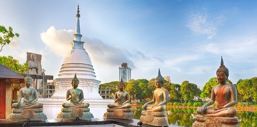 seema malaka temple on beira lake. colombo, sri lanka. panorama