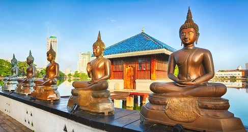 seema malaka temple on beira lake. colombo, sri lanka. panorama