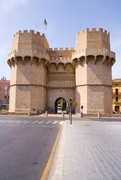 medieval twin-towered gates torres de serranos - valencia, spain