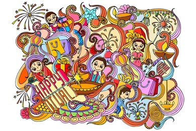 vector illustration of happy diwali doodle drawing