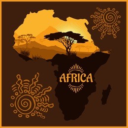 african landscape - vector illustration emblem and logo.