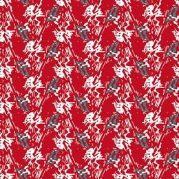 seamless textile pattern with white and green elements on red background