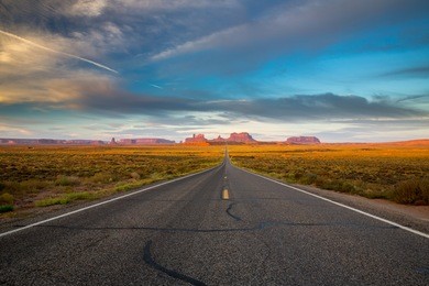 monument valley at sunrise.
