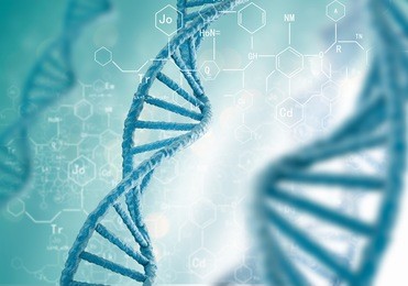 concept of biochemistry with dna molecule on blue background