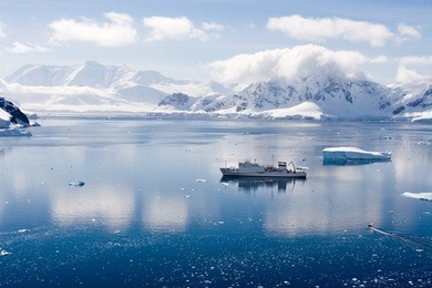 ship in an antarctic bay