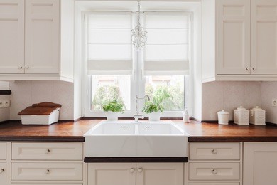 picture of elegant kitchen furniture with solid wooden worktops