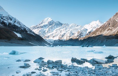 view to hooker glacier and mt. cook