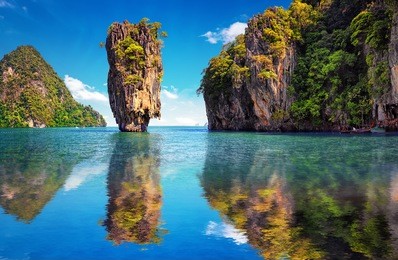 phuket thailand nature. asia travel photography of james bond island in phang nga bay. thai scenic exotic landscape of tourist destination famous place