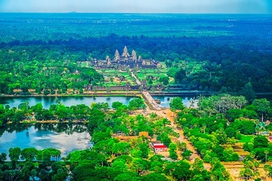 aerial view of angkor wat temple, cambodia, southeast asia