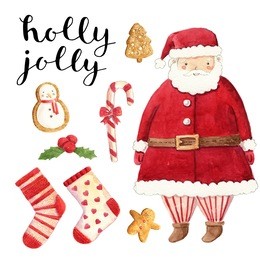 watercolor christmas cute illustrations collection. christmas set for scrapbook and design.