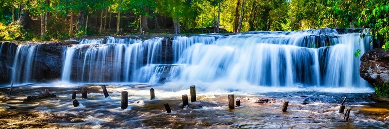 panorama of tropical waterfall phnom kulen, cambodia
