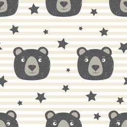 seamless background with cute teddy bear in scratched style
