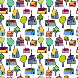 vector cute hand drawing houses seamless pattern background