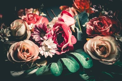 close up colorful bunch of beautiful flowers.vintage or retro tone.