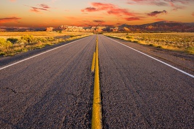 street-level view of a desolate stretch of highway 84 in northern new mexico