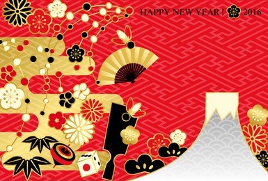 japan's new year's card that has been decorated with traditional motifs