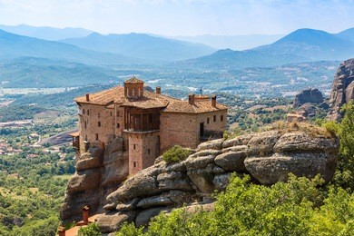 monasteries on the top of rock in a summer day  in meteora, greece