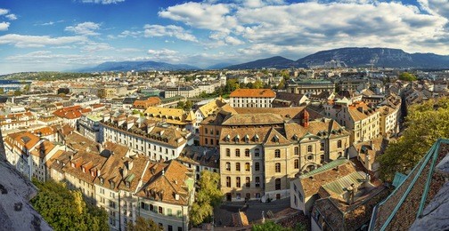 aerial view of old center of geneva, switzerland.