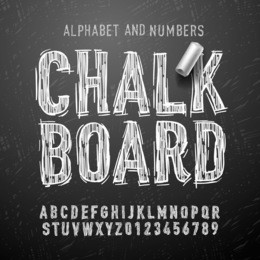chalk alphabet letters and numbers, vector illustration.