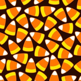 halloween party candy corn seamless vector decorative ornamental  pattern on brown background, used for bright wallpaper, fabric,  textile printing, present wrapping paper