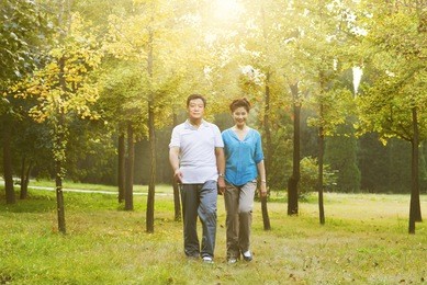 happiness of the elderly seniors picking for a walk in the park