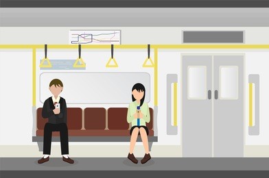 people inside a metro subway train vector