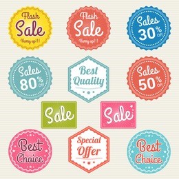 set of retro promotion discount sale and guarantee tag banner label badge sticker