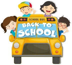 children riding on the school bus illustration